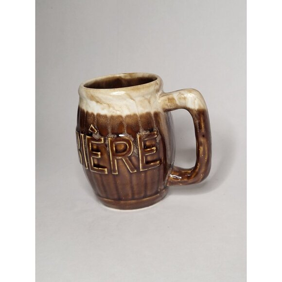 BIERE MUG BARRELL BROWN TWO-TONE CONDITION EXCELLENT Vintage Bar Decor - Picture 3 of 9